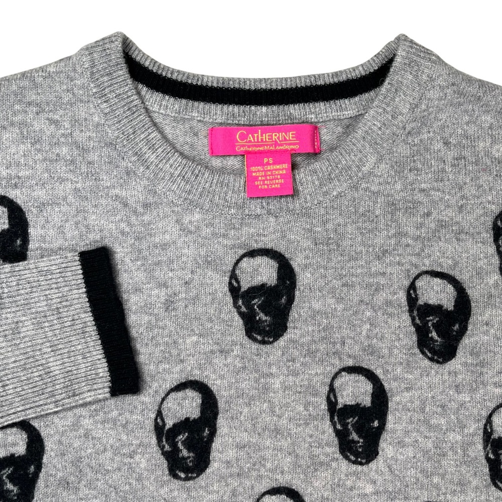 Catherine Catherine Malandrino Skull Sweater Womens PS Gray Cashmere Pullover